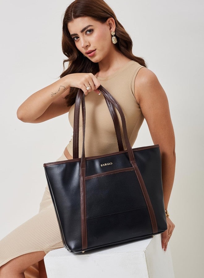 Fargo Axis Vegan Leather Tote Bag for Women | Laptop Compartment, RFID Pockets, YKK Zipper, Large Office Handbag | Shoulder Bag for College & Daily Use | Made in India (Black) - Image 2